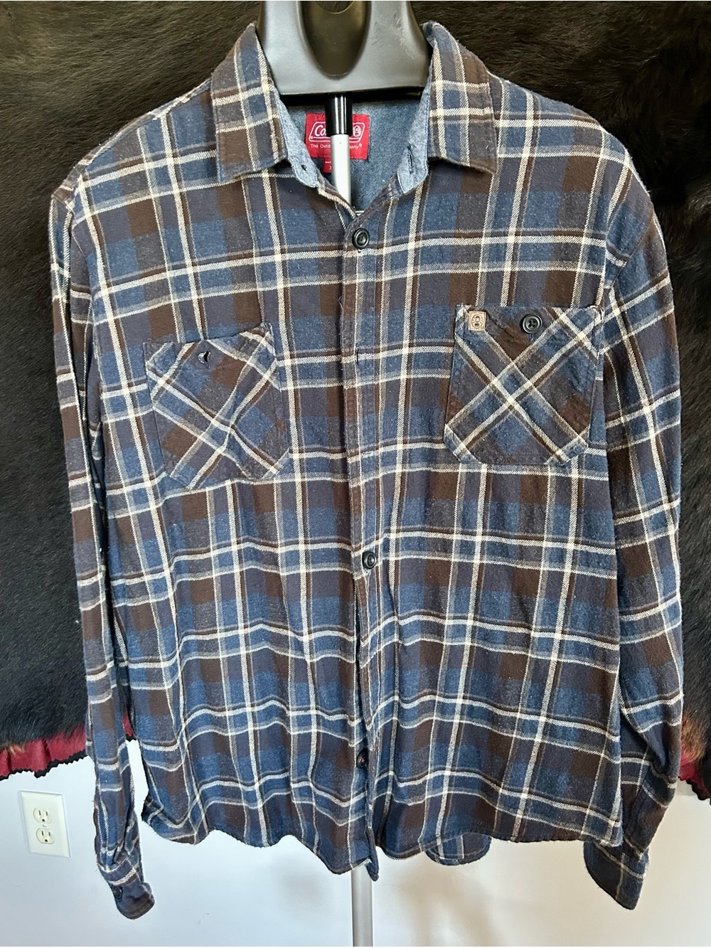 Coleman Men’s Brown & Blue Plaid Button-Up Flannel Shirt Sz XXL
